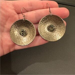 Elegant Silver Hammered Rhinestone Statement Earrings